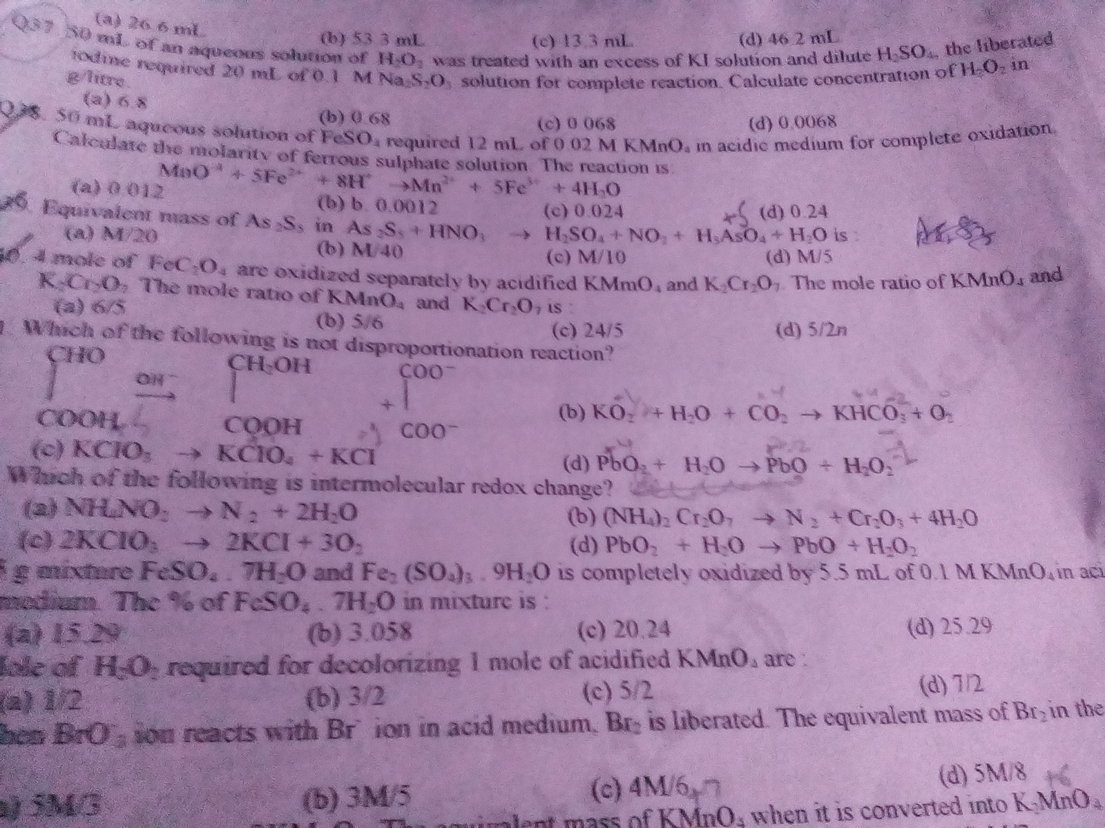 Question image for I need solution of Question Number 37 from redox